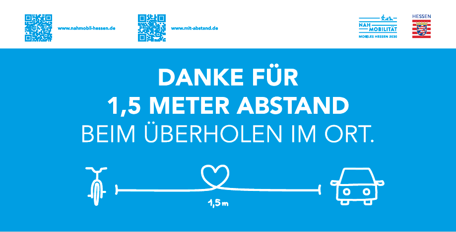 Banner Motiv "Danke für 1,5 Meter Abstand beim Überholen im Ort"