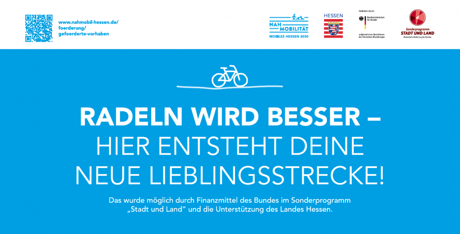 Banner Motiv "Radeln wird besser - Hier entsteht deine neue Lieblingsstrecke" (Finanzierung Bund)